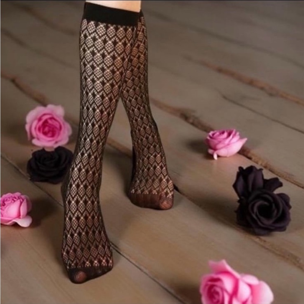 Goth Lace Filagree Hollow Cutout Pointelle Knee-High Mesh Sheer Emo Lolita Tulle